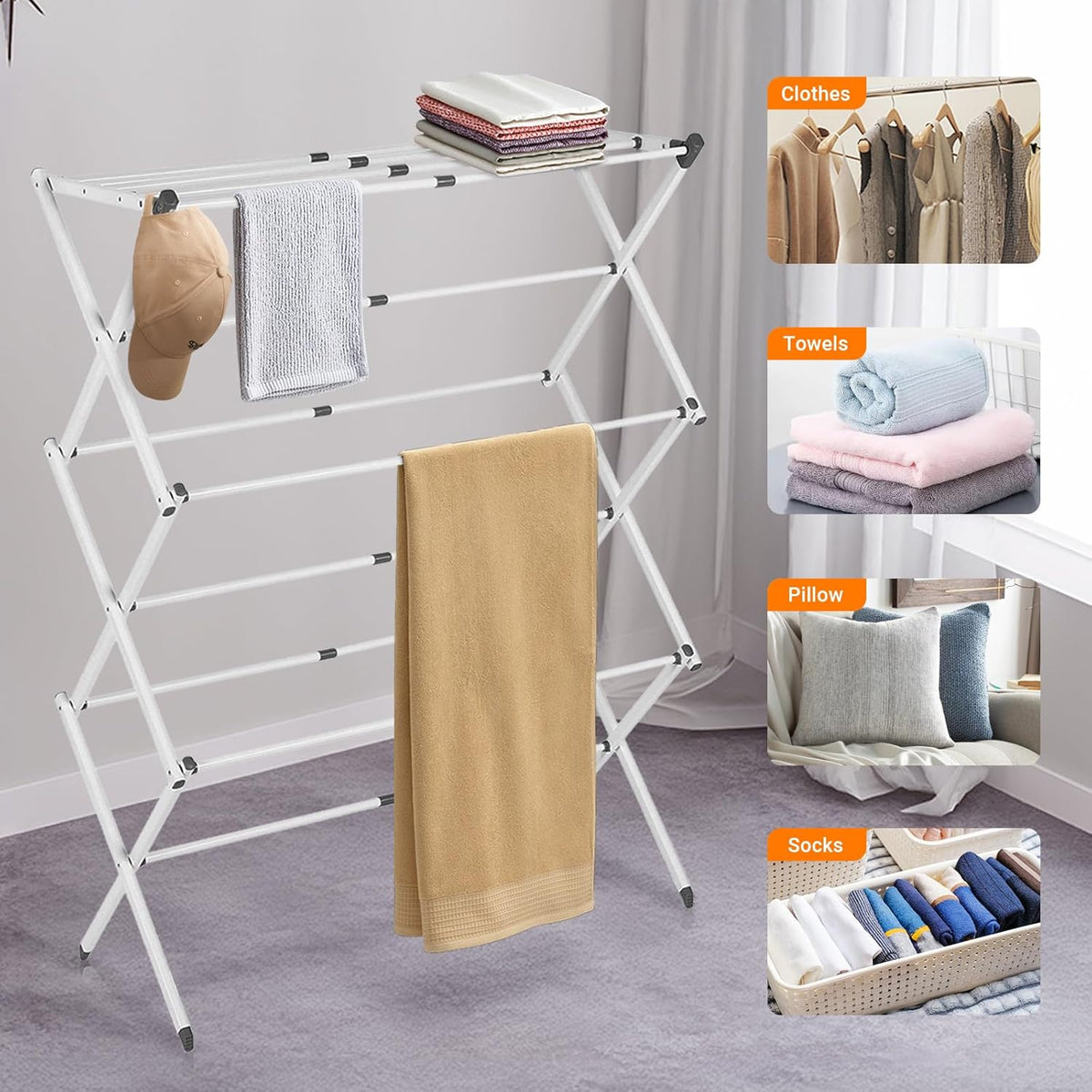 3 Tier Clothes Drying Rack Foldable Indoor Airer with Coated Iron Frame