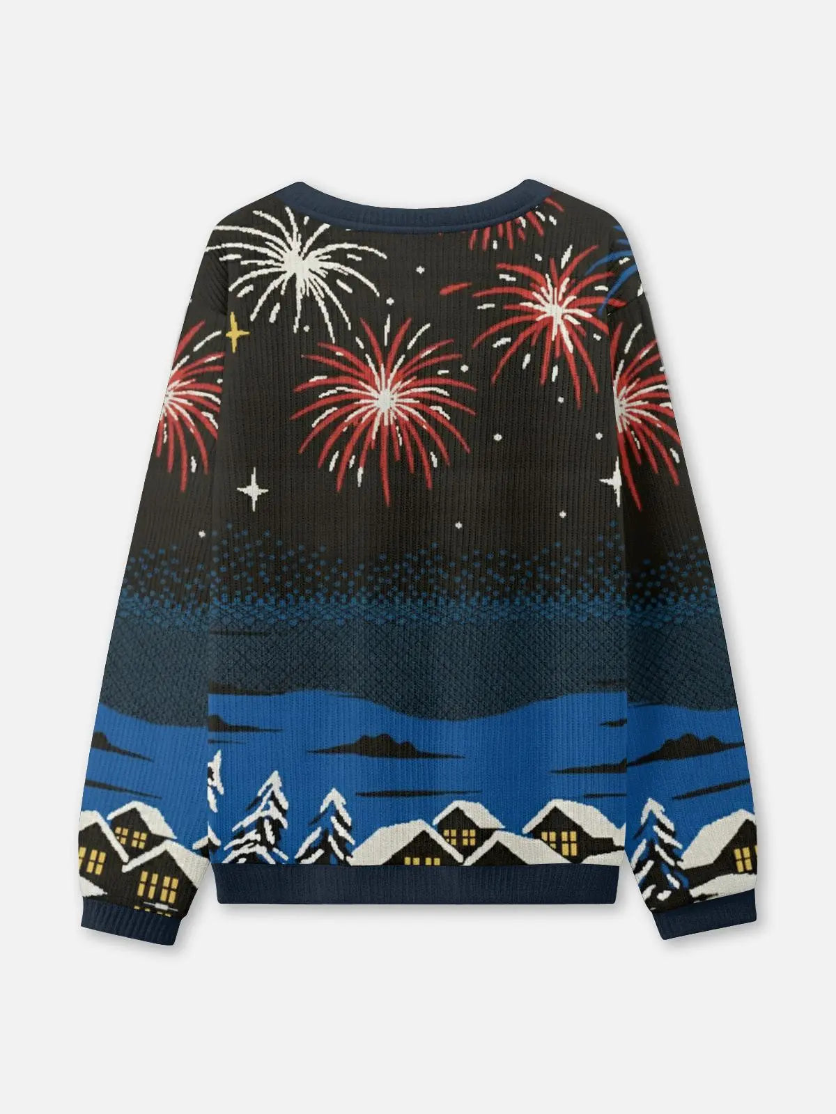Ugly Christmas Sweater Santa with Fireworks and an Eagle in Blue