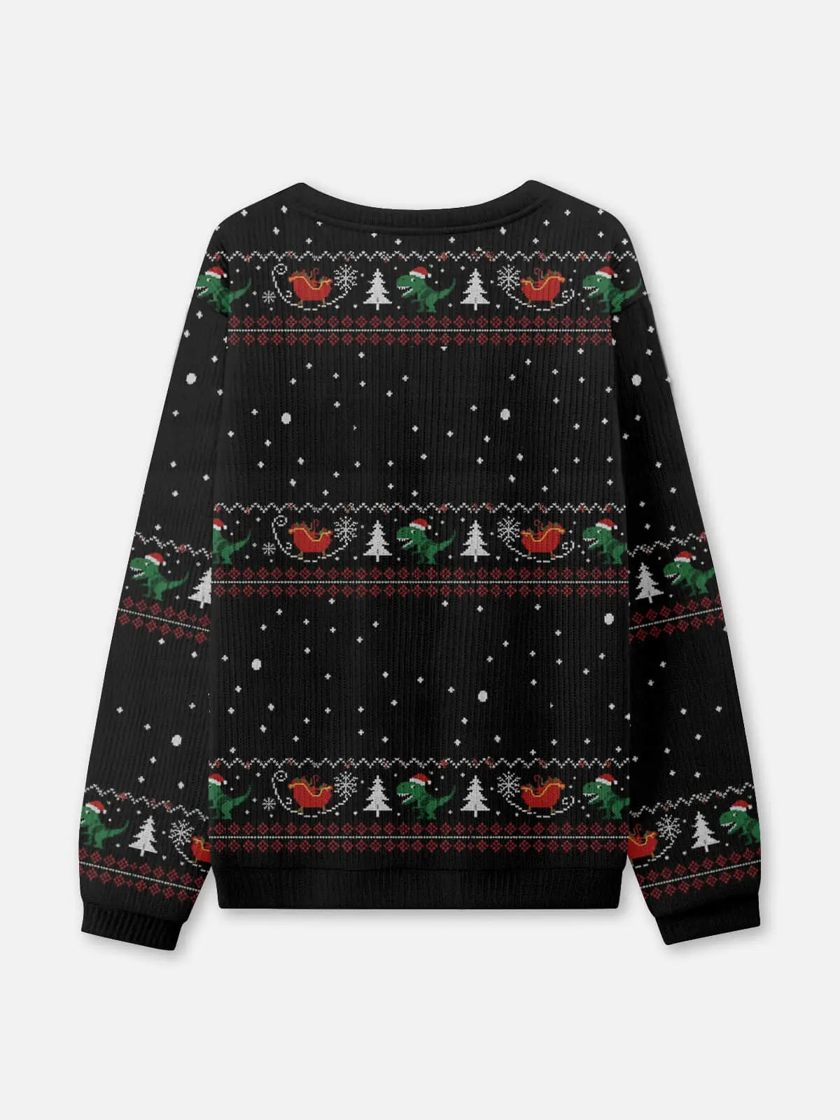 Ugly Christmas Sweater Santa with a Dinosaur Pulling the Sleigh
