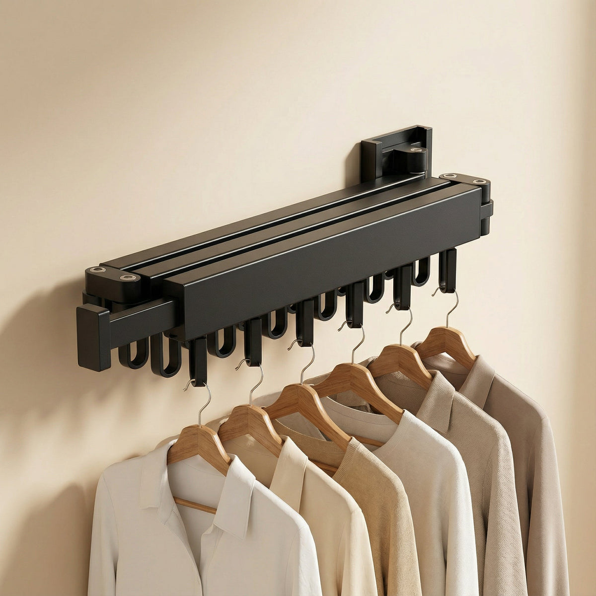 Retractable Wall Mounted Drying Rack Folding Indoor Clothes Hanger in Black or White