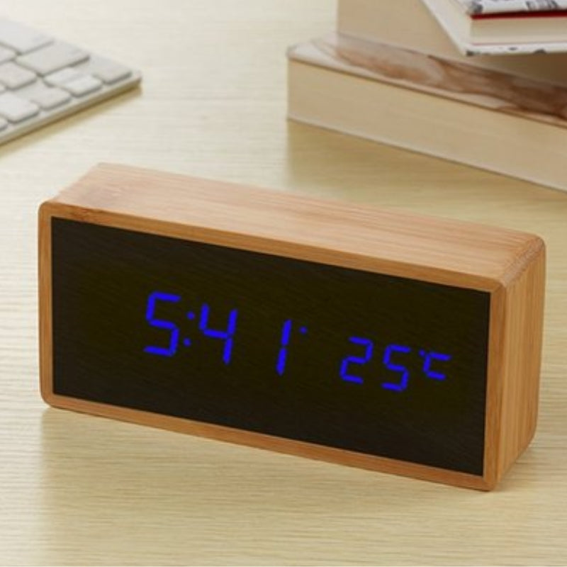 Digital Alarm Clock Wooden LED Display with Temperature for Bedroom and Desk USB Powered