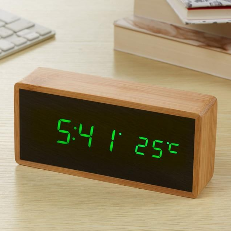 Digital Alarm Clock Wooden LED Display with Temperature for Bedroom and Desk USB Powered