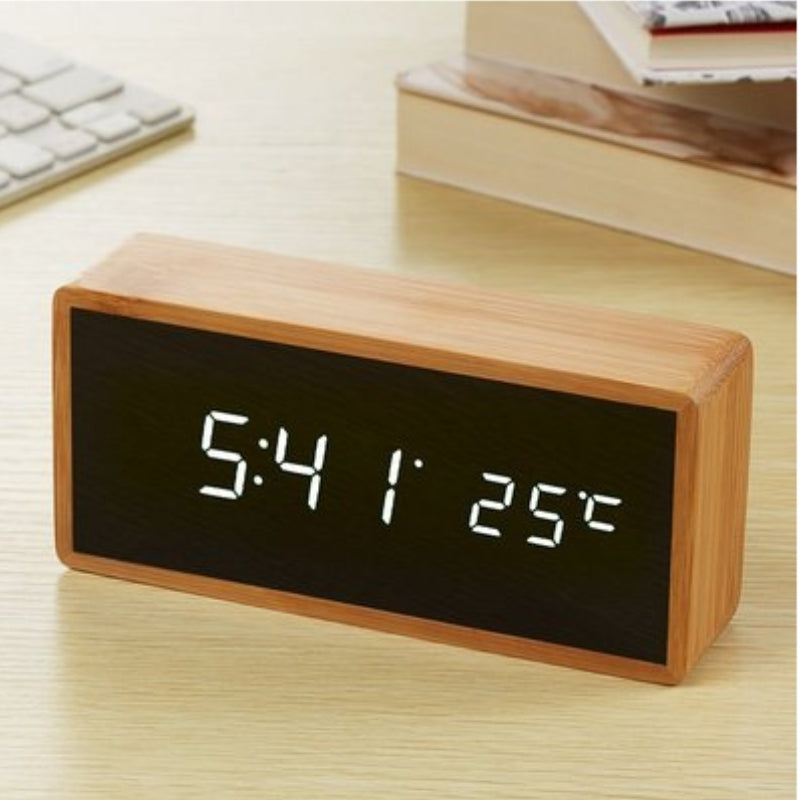 Digital Alarm Clock Wooden LED Display with Temperature for Bedroom and Desk USB Powered