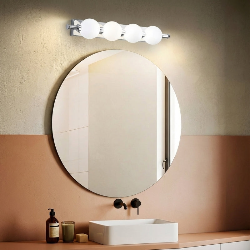 Chrome LED Bathroom Light Vanity Wall Bar with Round Globe Bulbs