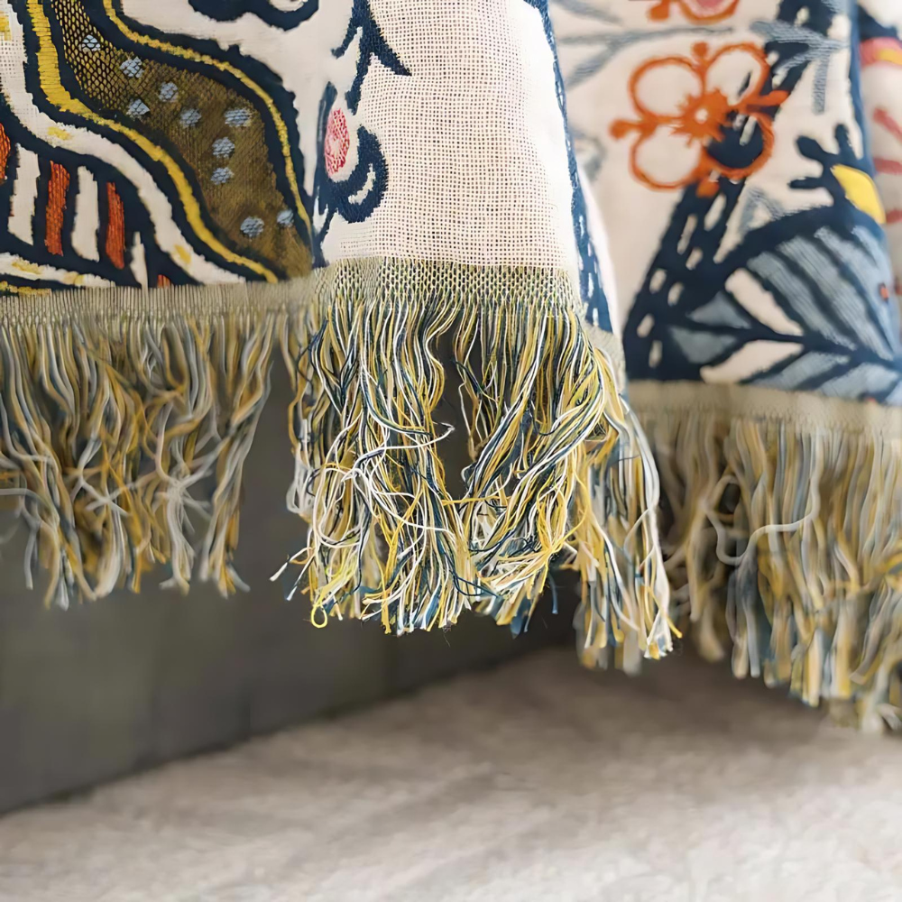 Floral Bed Throw Blanket Cotton Double Sided with Tassel Trim for Bedroom and Sofa Large