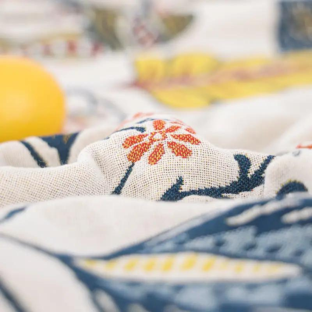 Floral Bed Throw Blanket Cotton Double Sided with Tassel Trim for Bedroom and Sofa Large