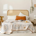 Bed Throw Blanket Cotton Double Sided with Geometric Pattern for Bedroom and Sofa Large
