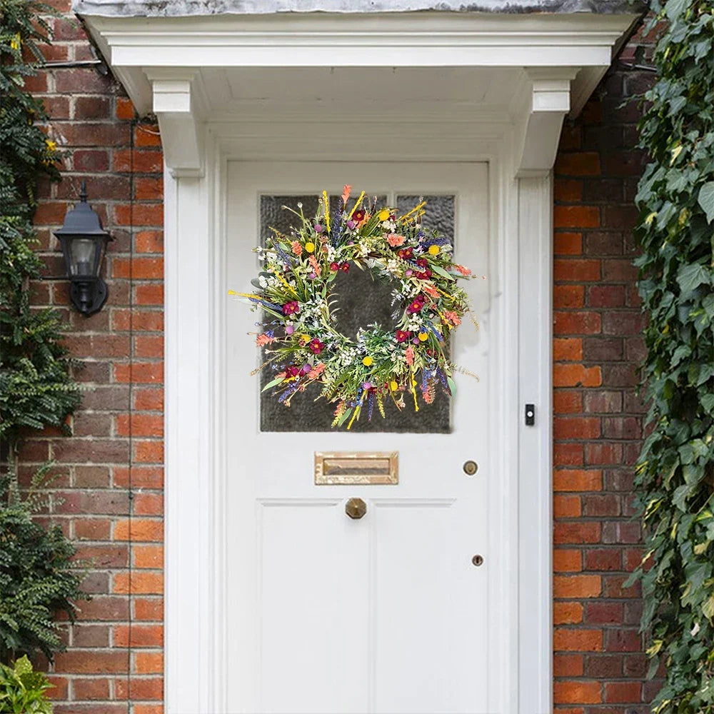 Artificial Outdoor Wreath with Lifelike Blooms and Greenery for Front Door Display