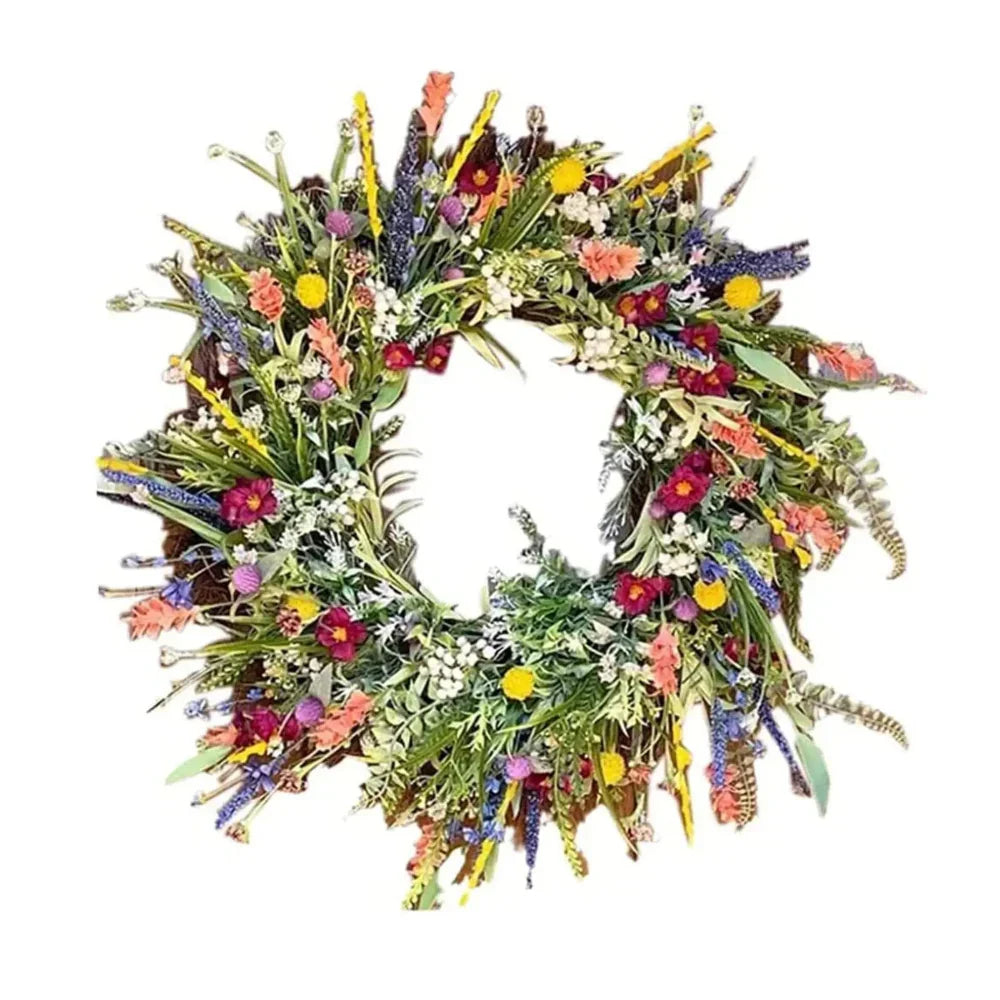 Artificial Outdoor Wreath with Lifelike Blooms and Greenery for Front Door Display