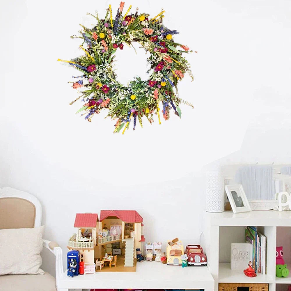 Artificial Outdoor Wreath with Lifelike Blooms and Greenery for Front Door Display