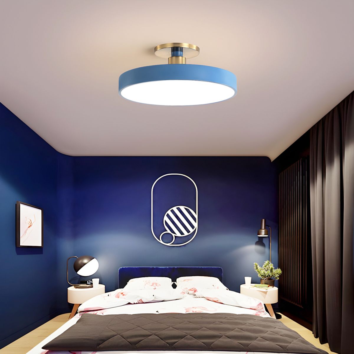 Modern LED Ceiling Light Semi Flush Mount Round Dimmable with Remote 