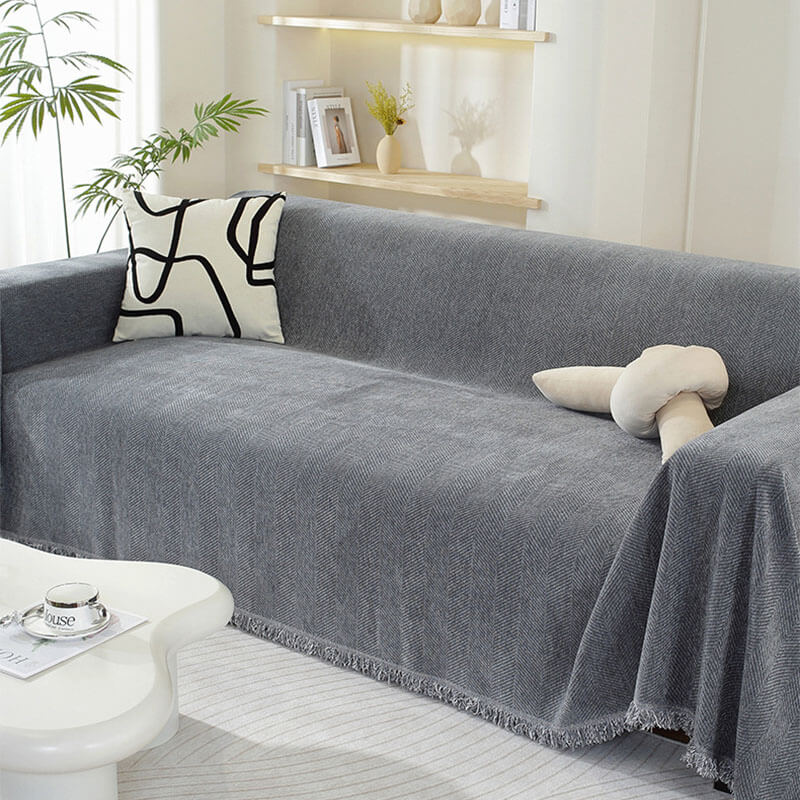 Herringbone Tasseled Throw Cover
