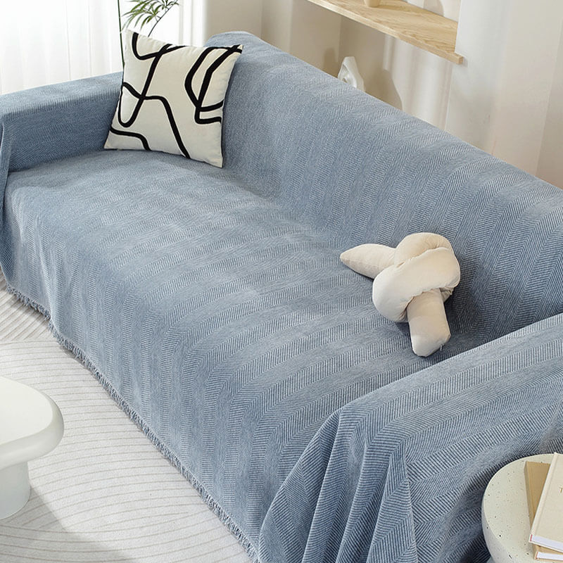 Herringbone Sofa Cover with Tassel Trim Furniture Protector in Five Lengths