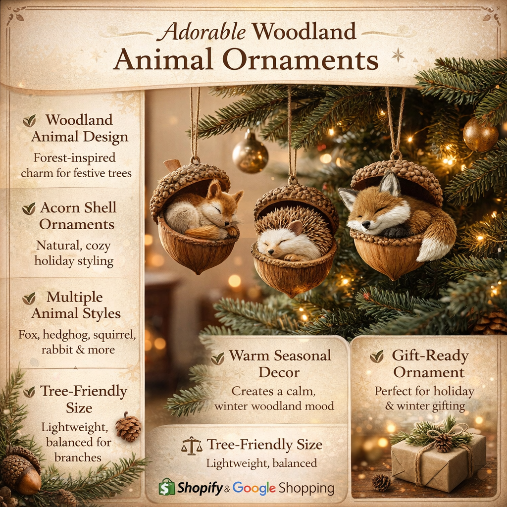 Forest Animal Christmas Ornaments Acorn Tree Decorations in Six Character Designs