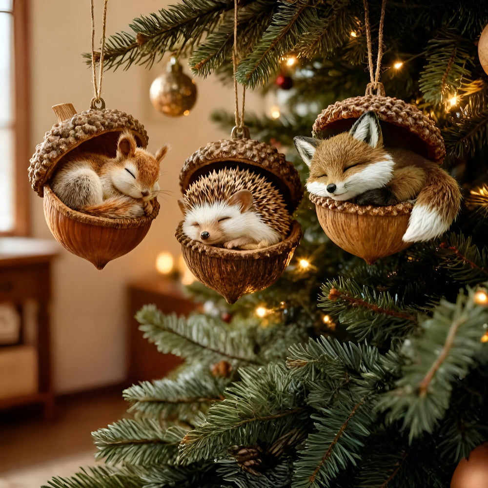 Forest Animal Christmas Ornaments Acorn Tree Decorations in Six Character Designs