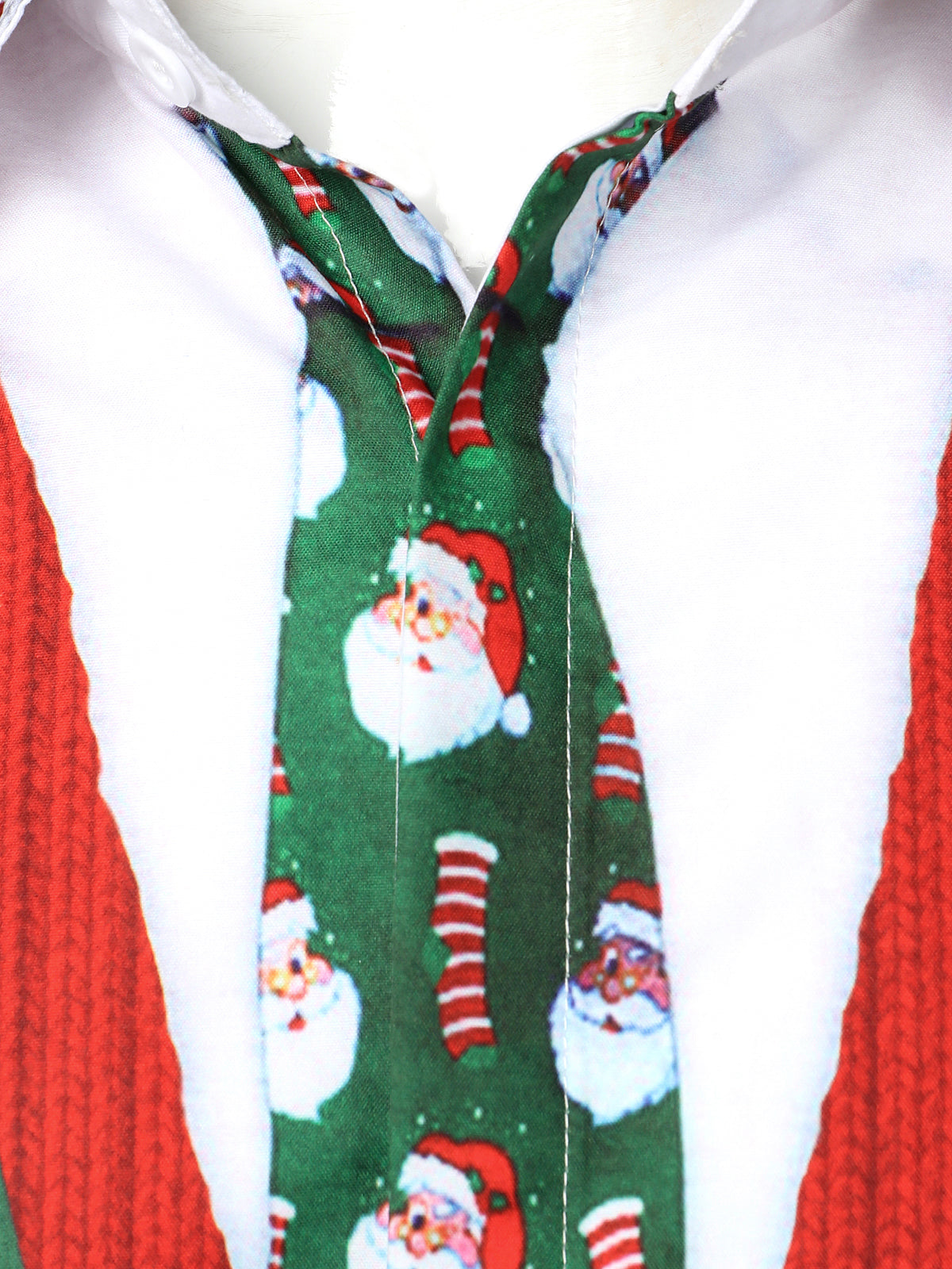 Mens Christmas Tops Green Button Front Long Sleeve Shirt with Festive Xmas Print