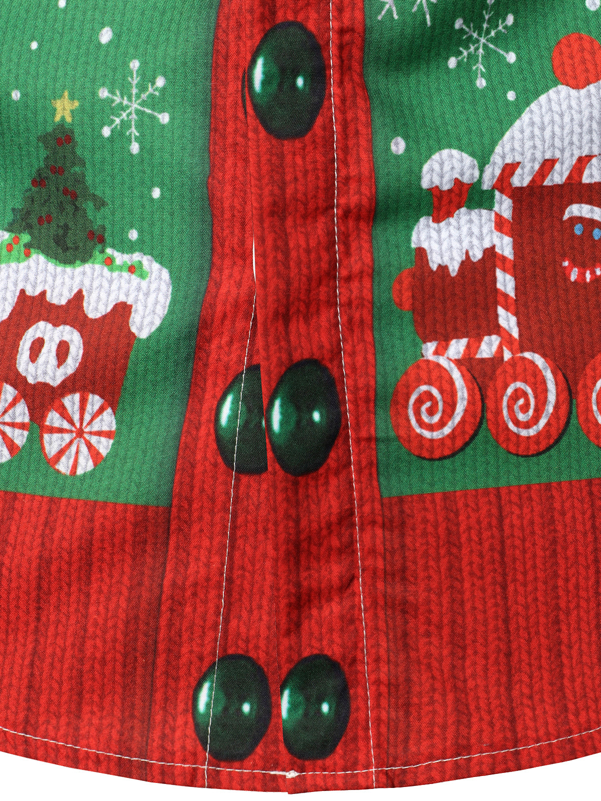 Mens Christmas Tops Green Button Front Long Sleeve Shirt with Festive Xmas Print