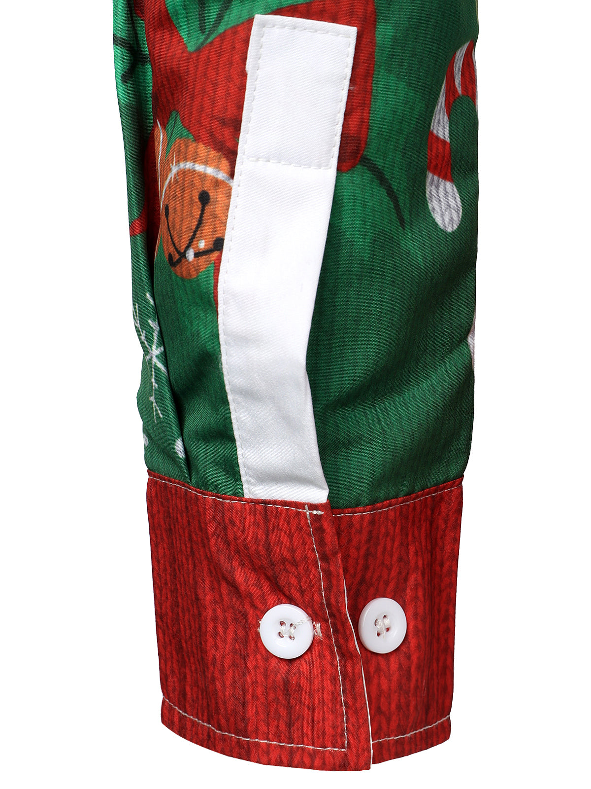 Mens Christmas Tops Green Button Front Long Sleeve Shirt with Festive Xmas Print