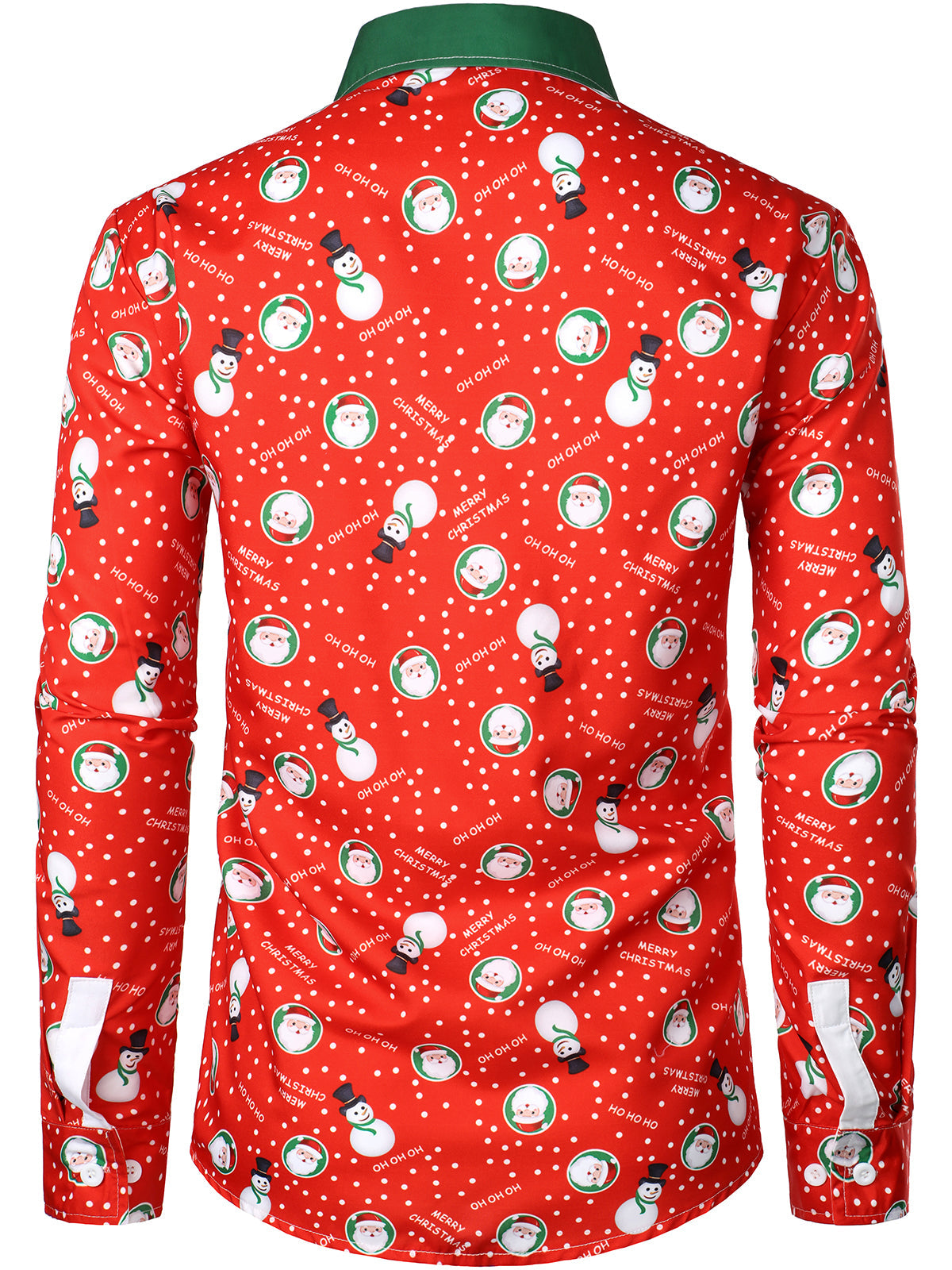 Christmas Snowman and Santa Print Shirt Red Long Sleeve Button Front for Men