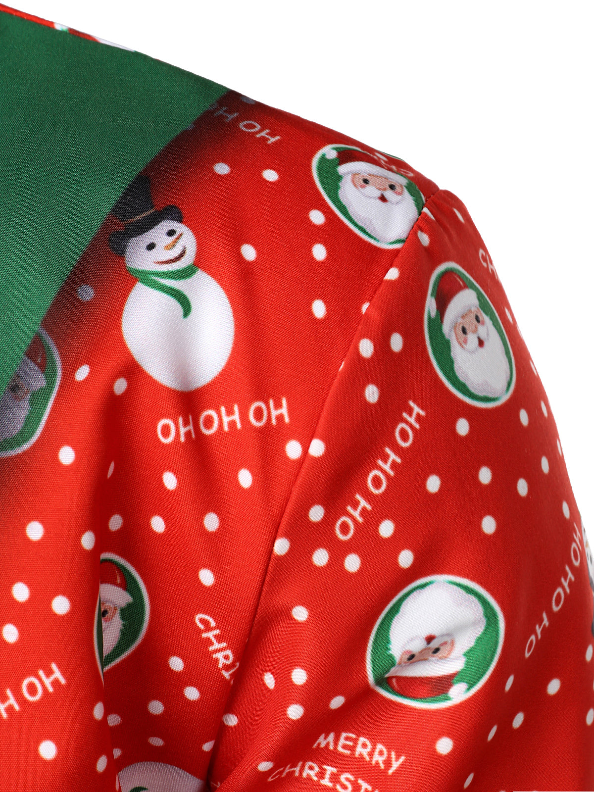 Christmas Snowman and Santa Print Shirt Red Long Sleeve Button Front for Men
