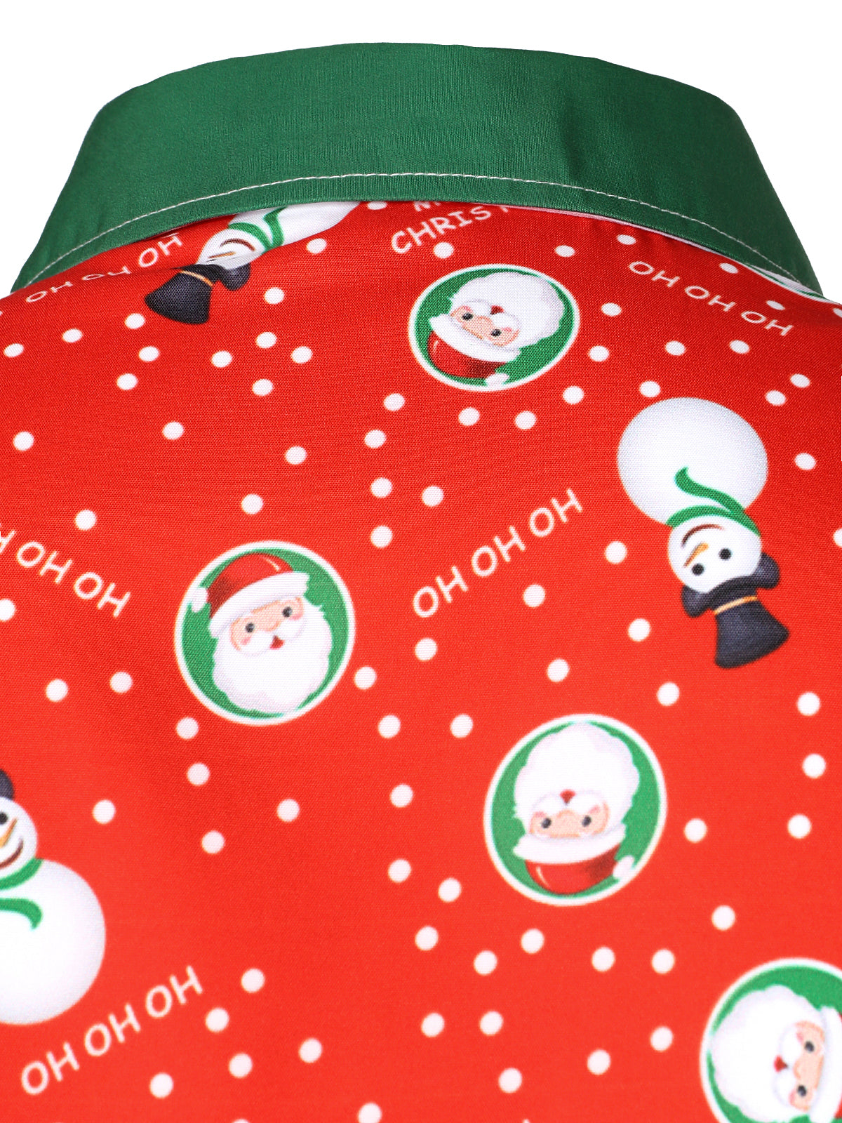 Christmas Snowman and Santa Print Shirt Red Long Sleeve Button Front for Men