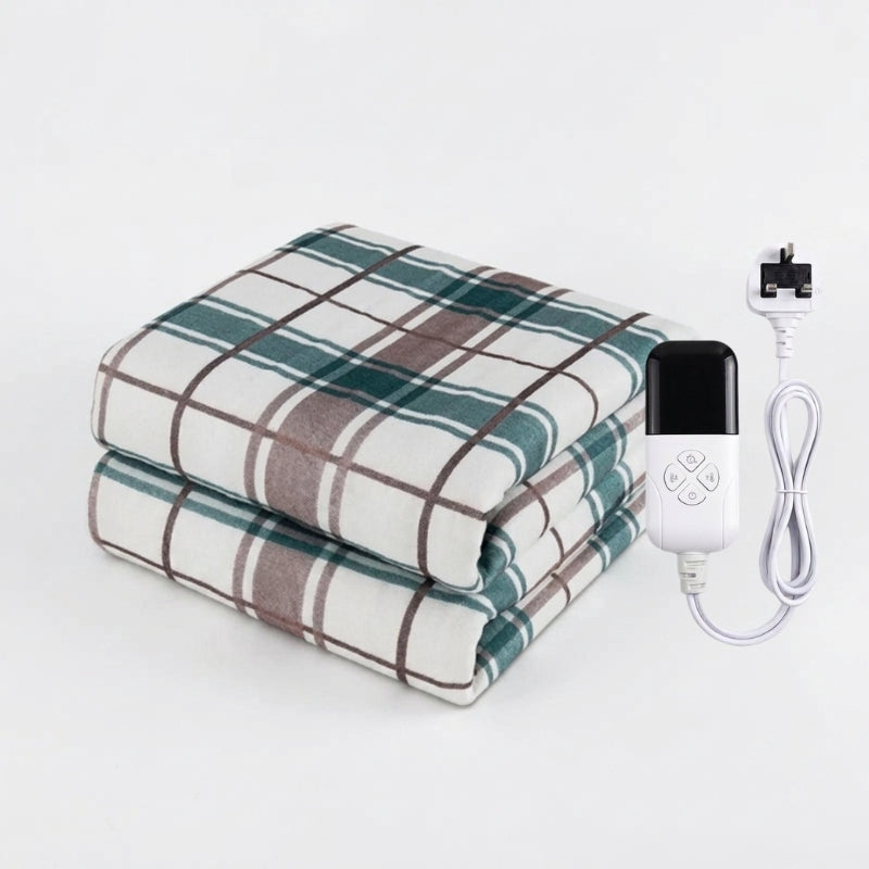 Heated Blanket for Sofa and Bed with Plaid Design and Adjustable Temperature Control