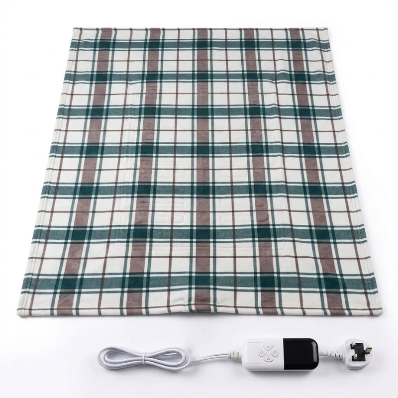 Heated Blanket for Sofa and Bed with Plaid Design and Adjustable Temperature Control