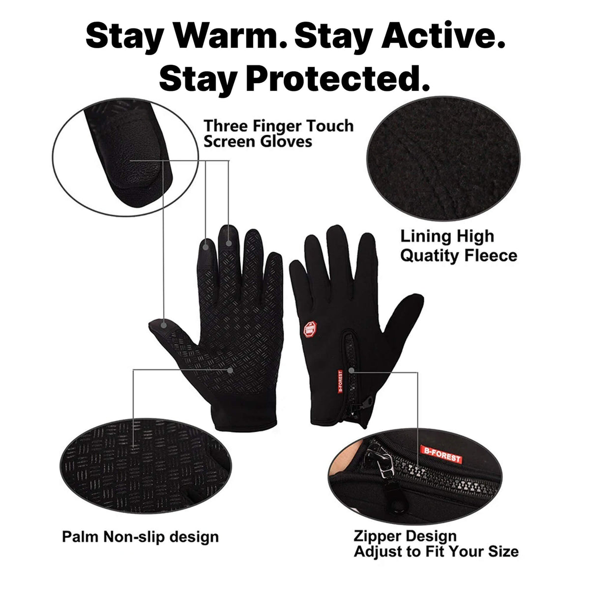 Thermal Gloves Windproof Winter Gloves with Touchscreen Fingertips and Silicone Grip