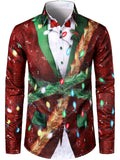 Funny Outfits Christmas Shirt Red Button Front Long Sleeve with Festive Disco Print