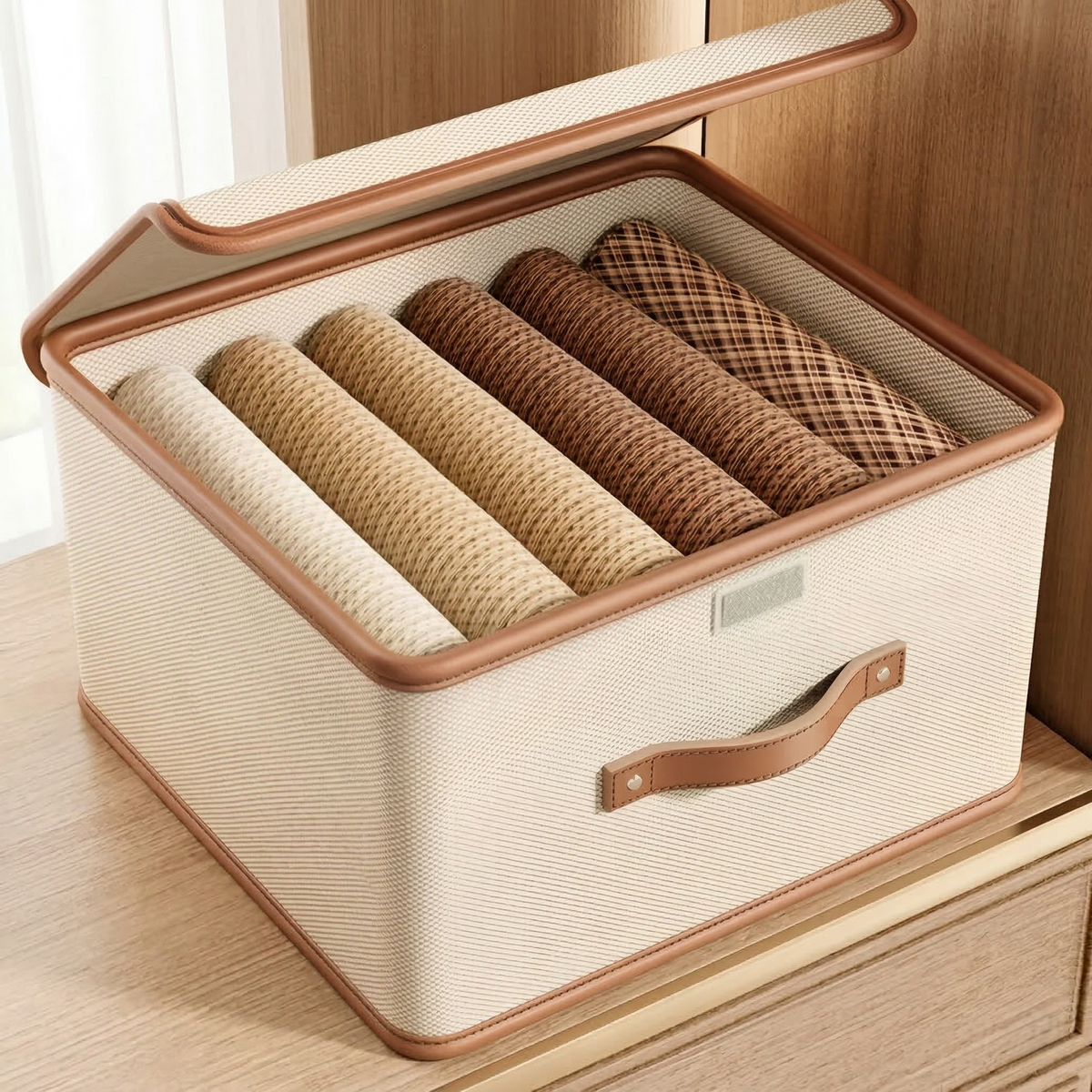 Foldable Storage Box with Lid and Handles in Oxford Cloth for Closet and Wardrobe Organising