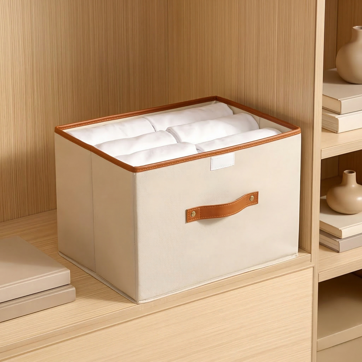 Foldable Storage Box with Lid and Handles in Oxford Cloth for Closet and Wardrobe Organising