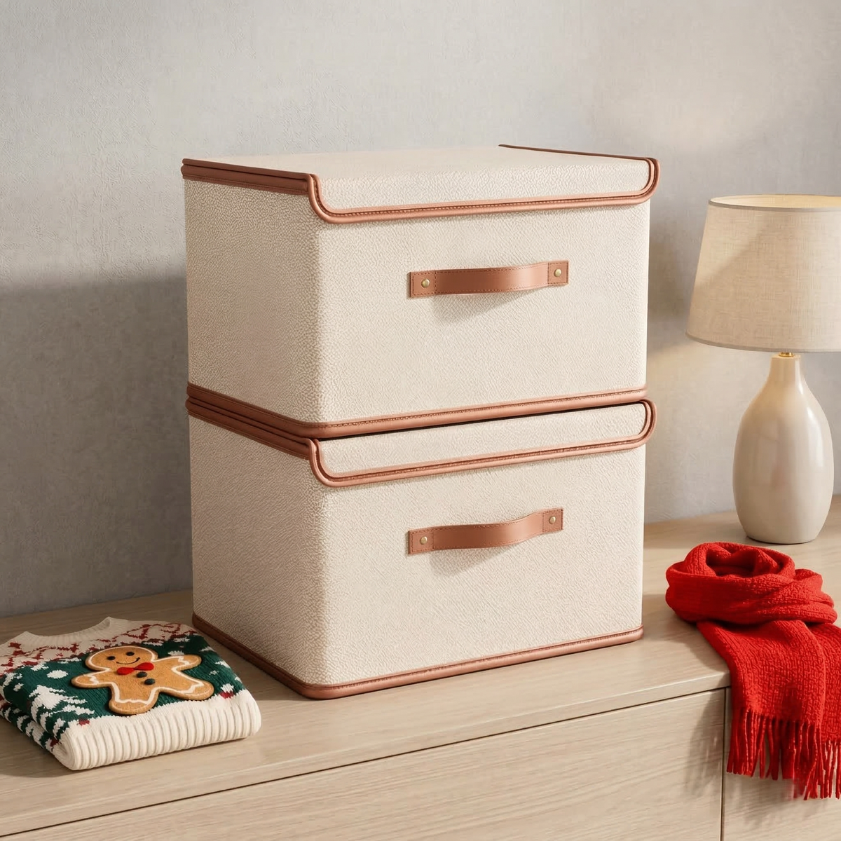 Foldable Storage Box with Lid and Handles in Oxford Cloth for Closet and Wardrobe Organising