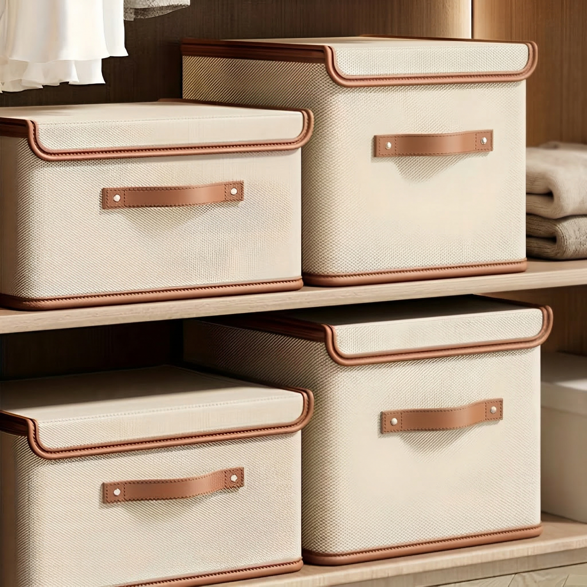 Foldable Storage Box with Lid and Handles in Oxford Cloth for Closet and Wardrobe Organising