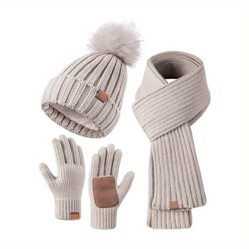 Winter Gloves Hat and Knit Scarf 3 Piece Set for Men and Women with Touchscreen Fingers