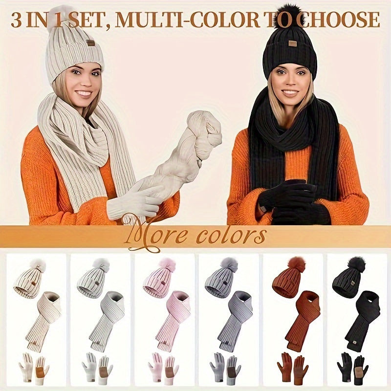 Winter Gloves Hat and Knit Scarf 3 Piece Set for Men and Women with Touchscreen Fingers