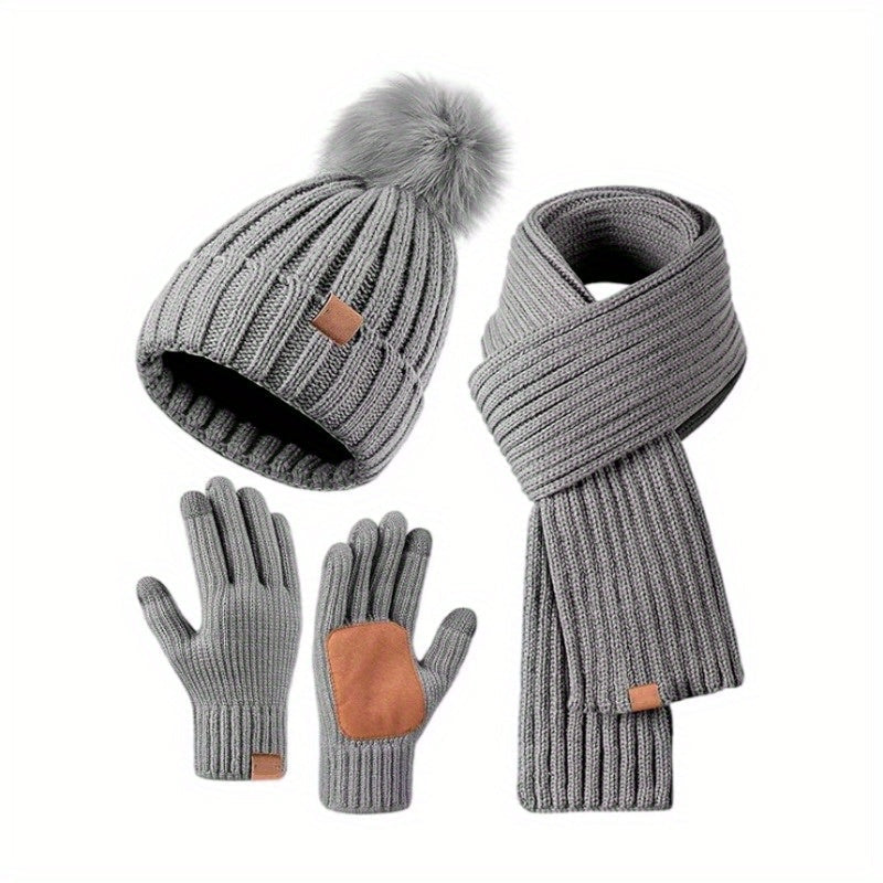 Winter Gloves Hat and Knit Scarf 3 Piece Set for Men and Women with Touchscreen Fingers