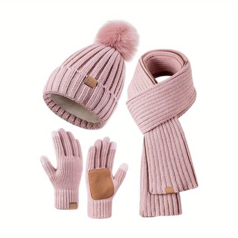 Winter Gloves Hat and Knit Scarf 3 Piece Set for Men and Women with Touchscreen Fingers