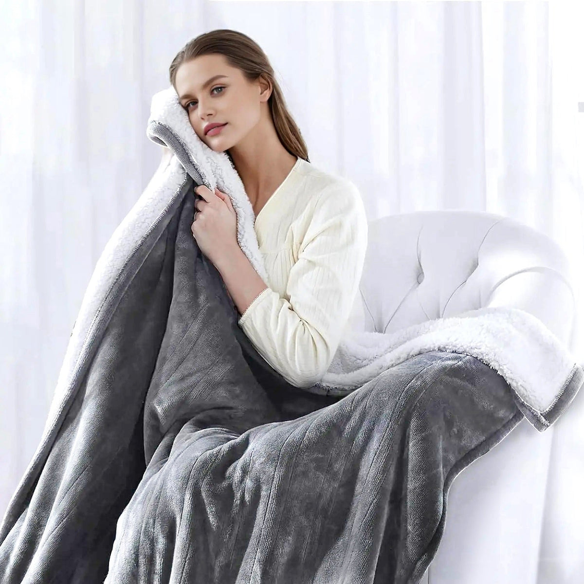 Dual Zone Heated Blanket for Bed with Two Controllers and Independent Heat Settings