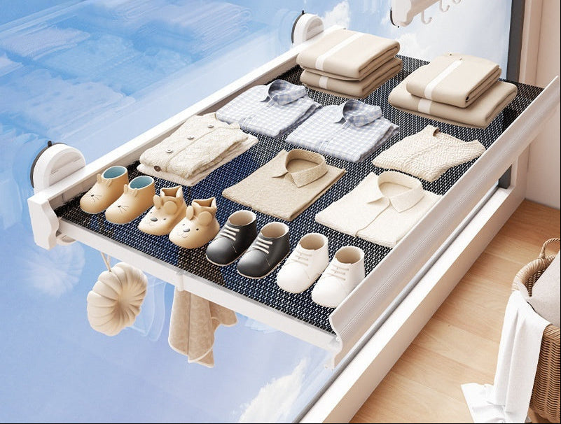 Folding Wall Mounted Clothes Clothes Airer with Suction Cups for Socks and Underwear