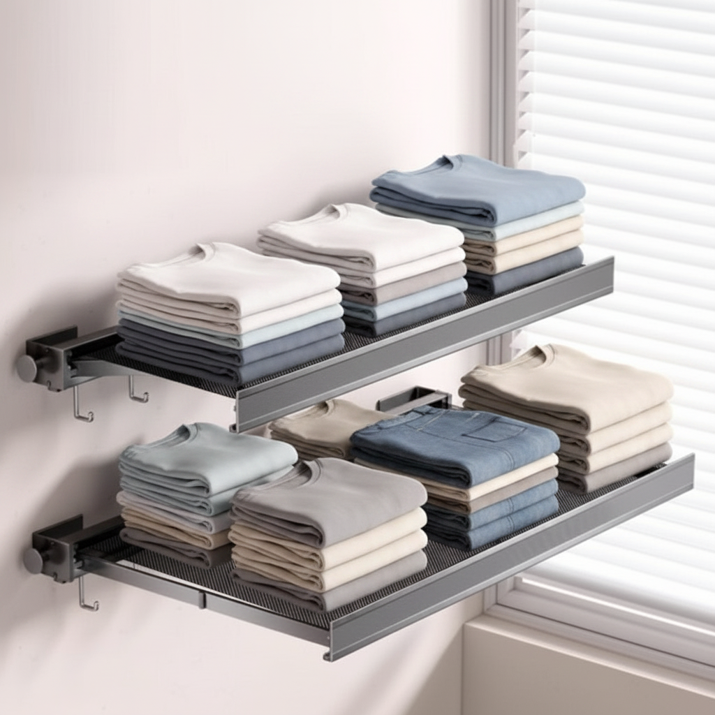 Folding Wall Mounted Clothes Clothes Airer with Suction Cups for Socks and Underwear