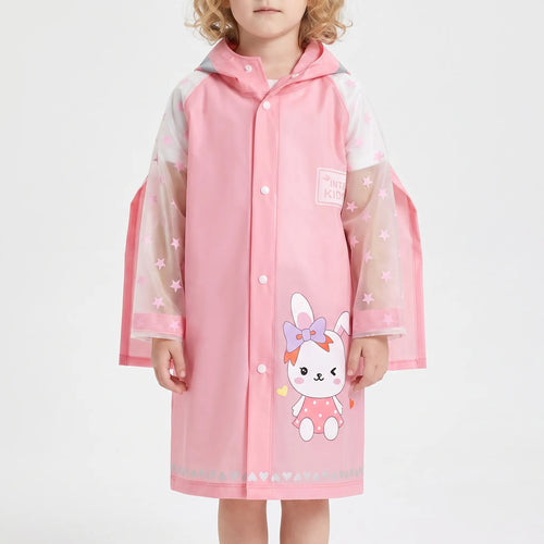 Boys Raincoat Cartoon Print Kids Rain Jacket with Hood and Backpack Compartment