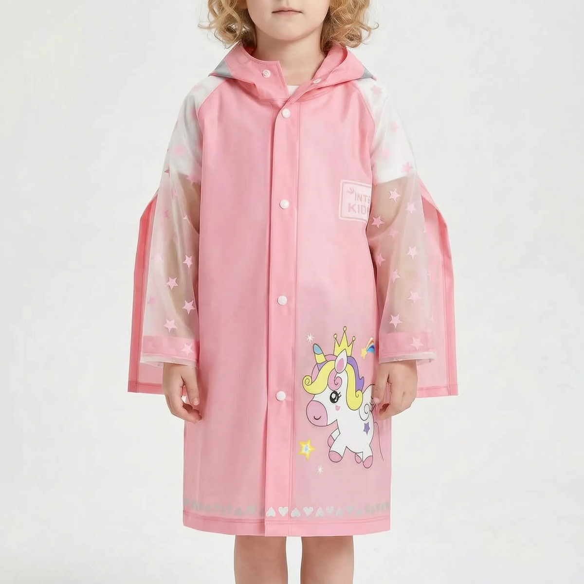 Boys Raincoat Cartoon Print Kids Rain Jacket with Hood and Backpack Compartment