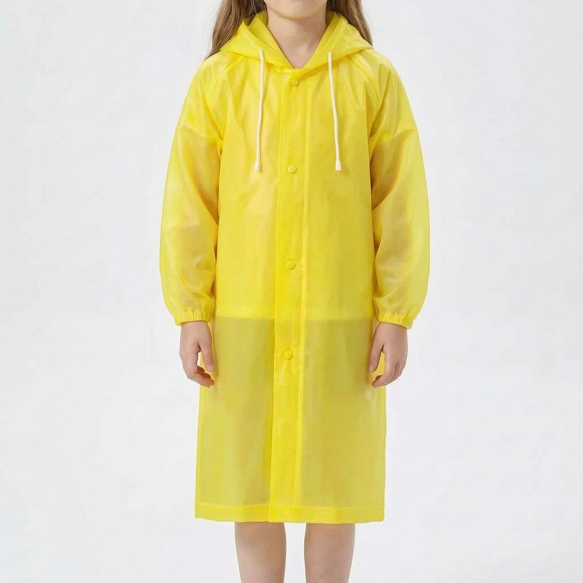 Kids Raincoat Lightweight Semi Transparent Hooded Rain Jacket with Elastic Cuffs