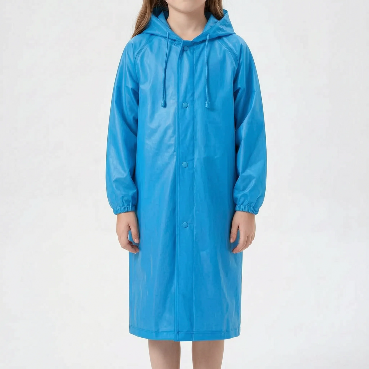 Kids Raincoat Lightweight Semi Transparent Hooded Rain Jacket with Elastic Cuffs