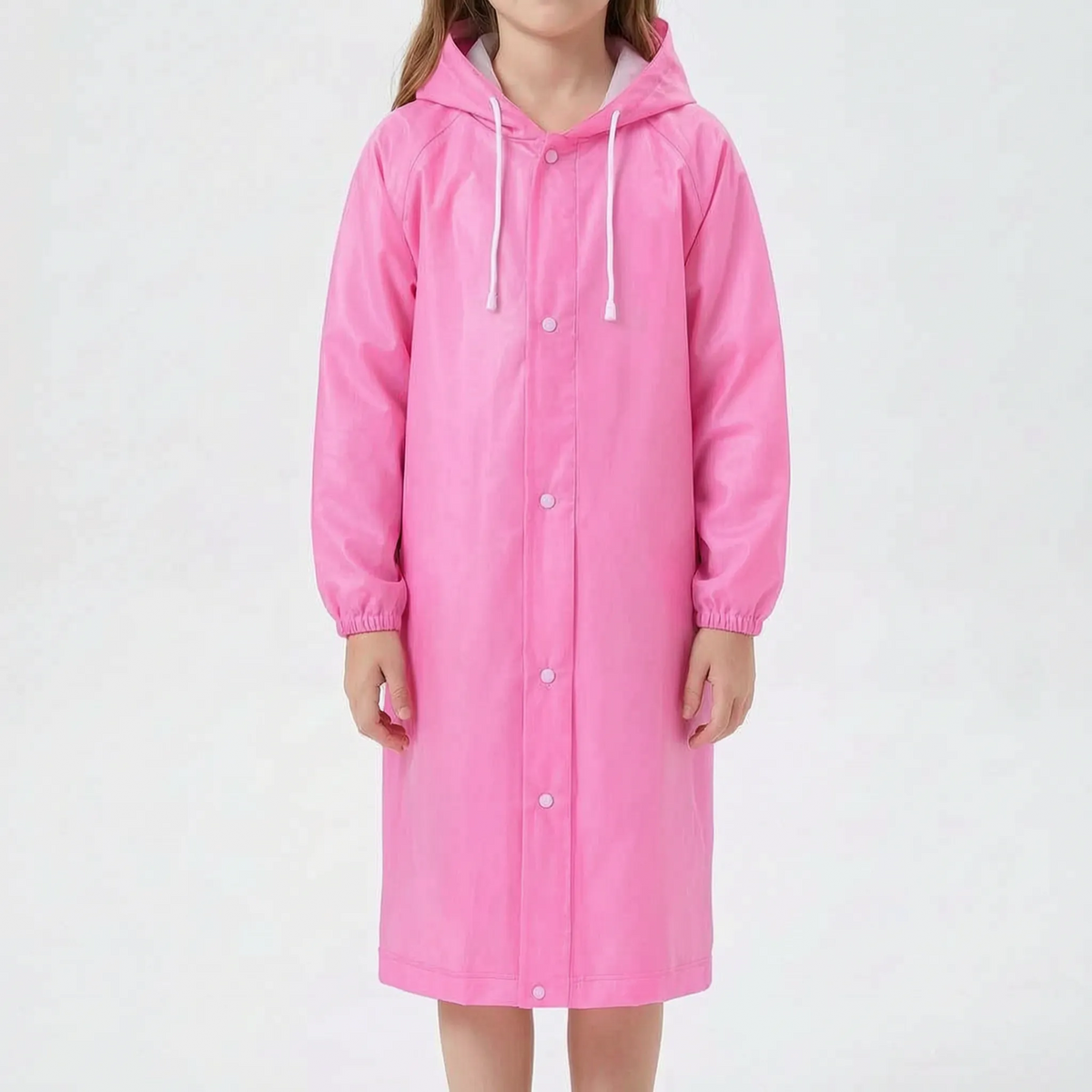 Kids Raincoat Lightweight Semi Transparent Hooded Rain Jacket with Elastic Cuffs