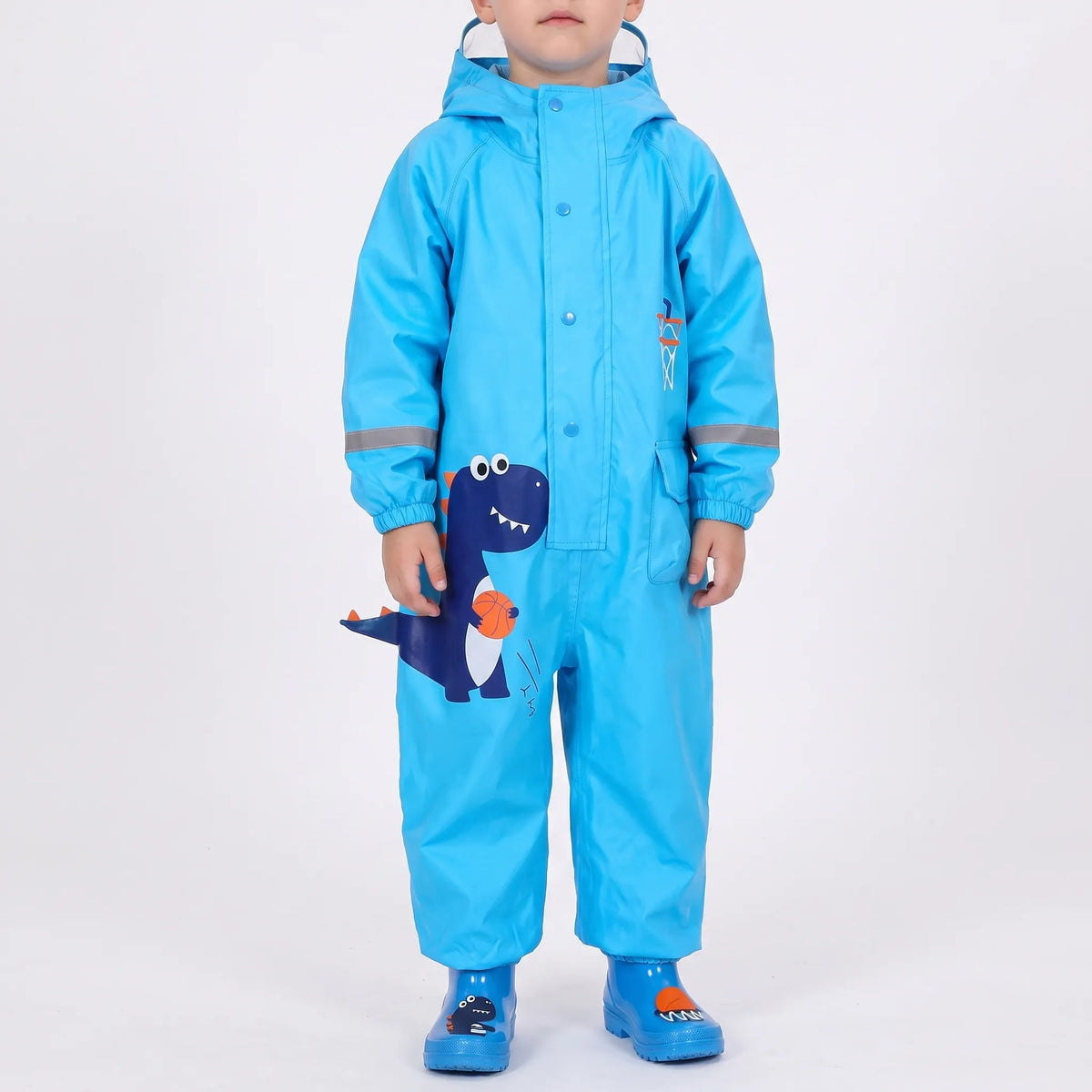 Kids Raincoat All In One Hooded Rain Suit for Boys and Girls with Full Leg Coverage
