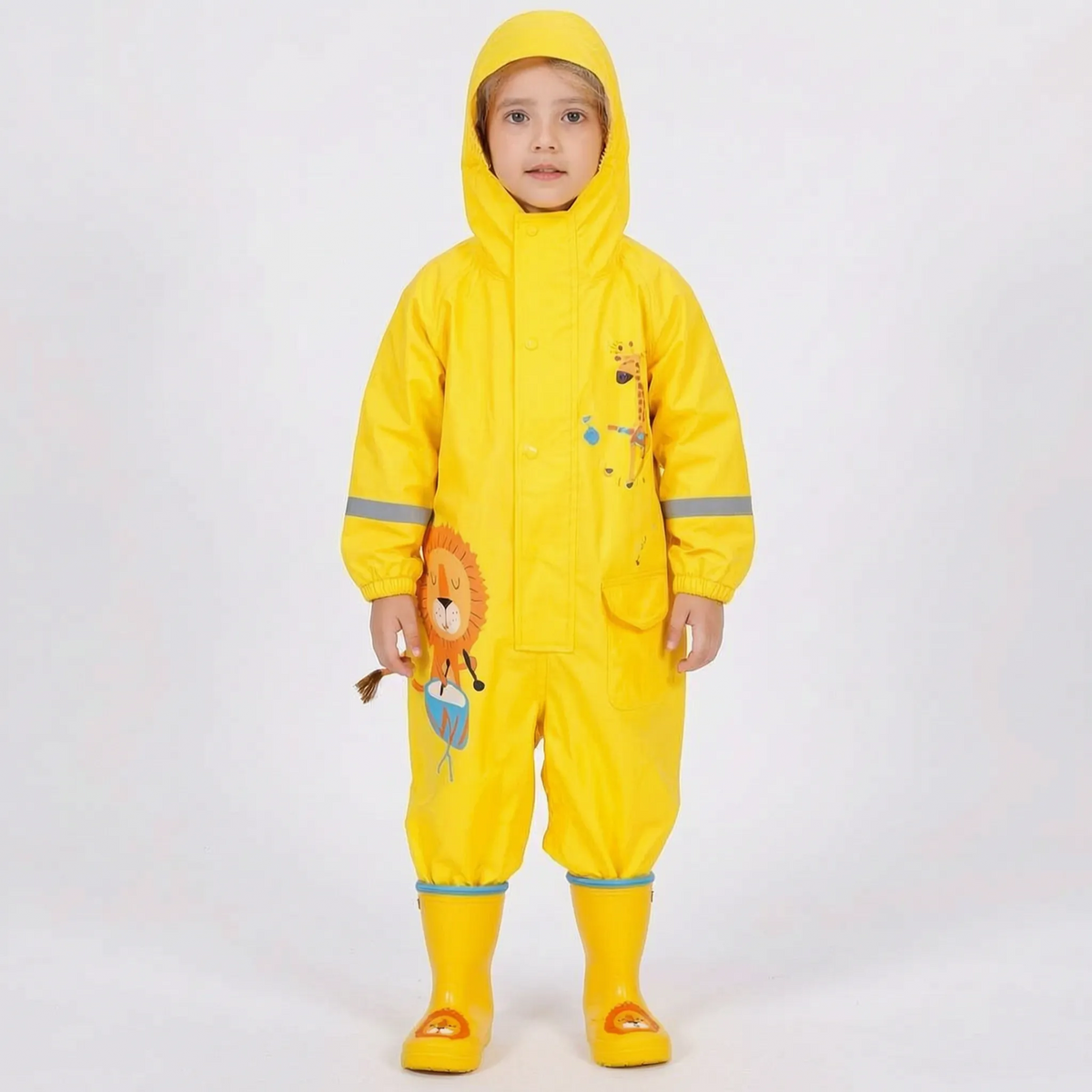 Kids Raincoat All In One Hooded Rain Suit for Boys and Girls with Full Leg Coverage