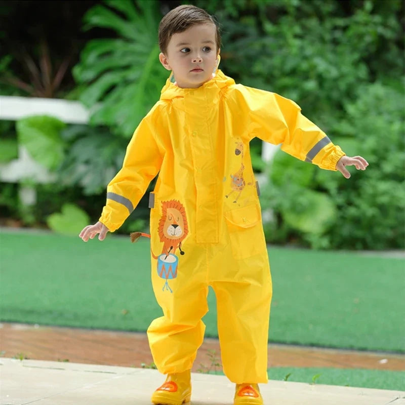 Kids Raincoat All In One Hooded Rain Suit for Boys and Girls with Full Leg Coverage