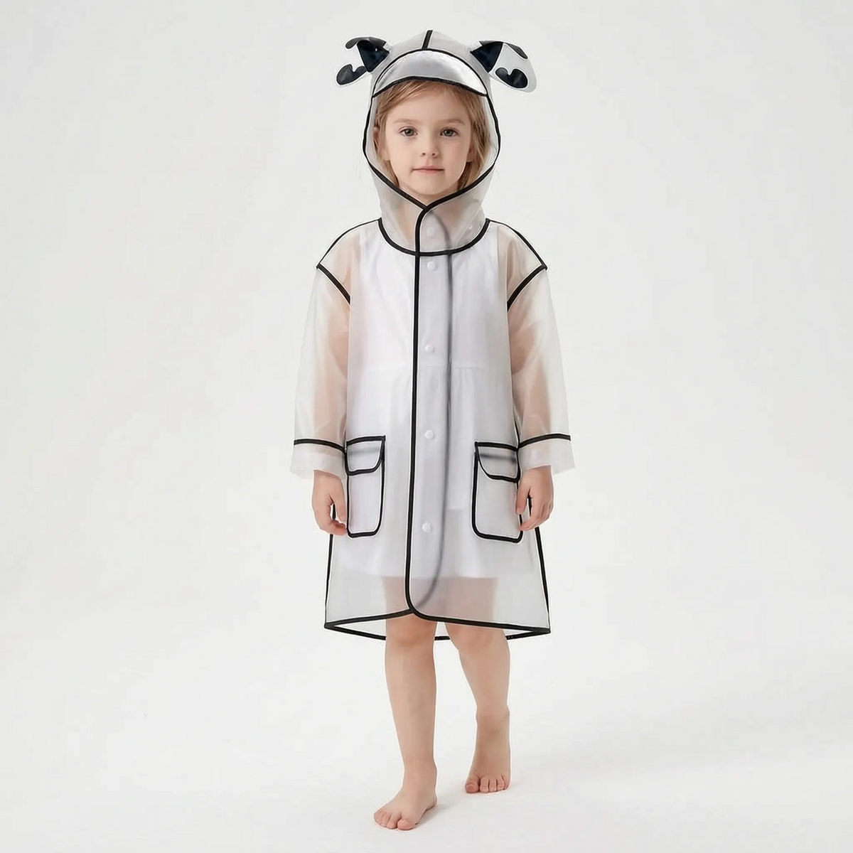 Boys Raincoat Transparent Cartoon Animal Print Kids Rain Jacket with Hood