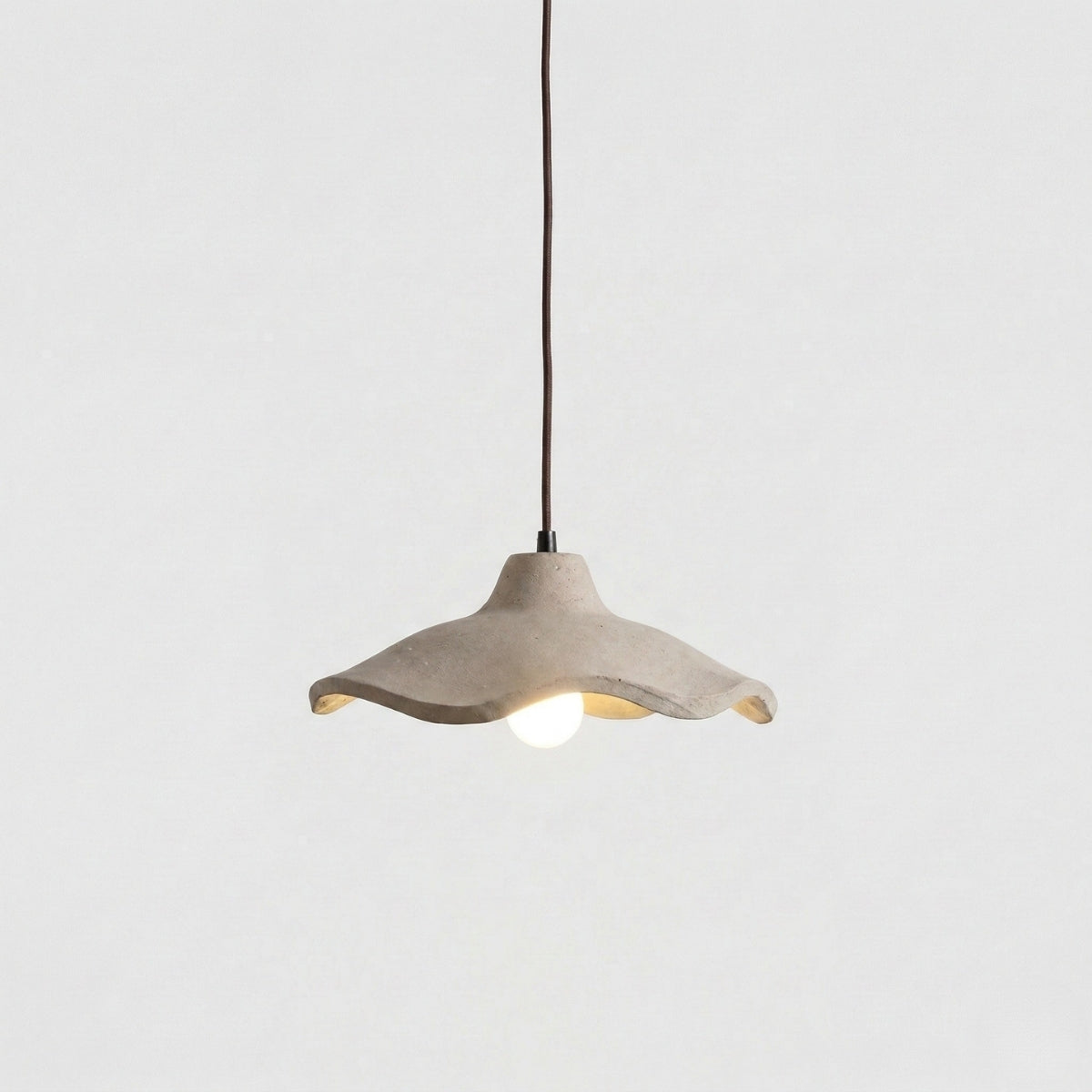 Cement Pendant Light Organic Wavy Shade Hanging Ceiling Lamp with Warm White Exposed Bulb